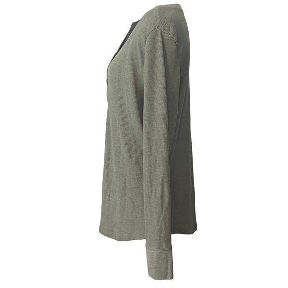 Cozy Waffle Knit Henley XL Sea Green Long Sleeve Thermal Top Cabin Winter Layer - Picture 3 of 7